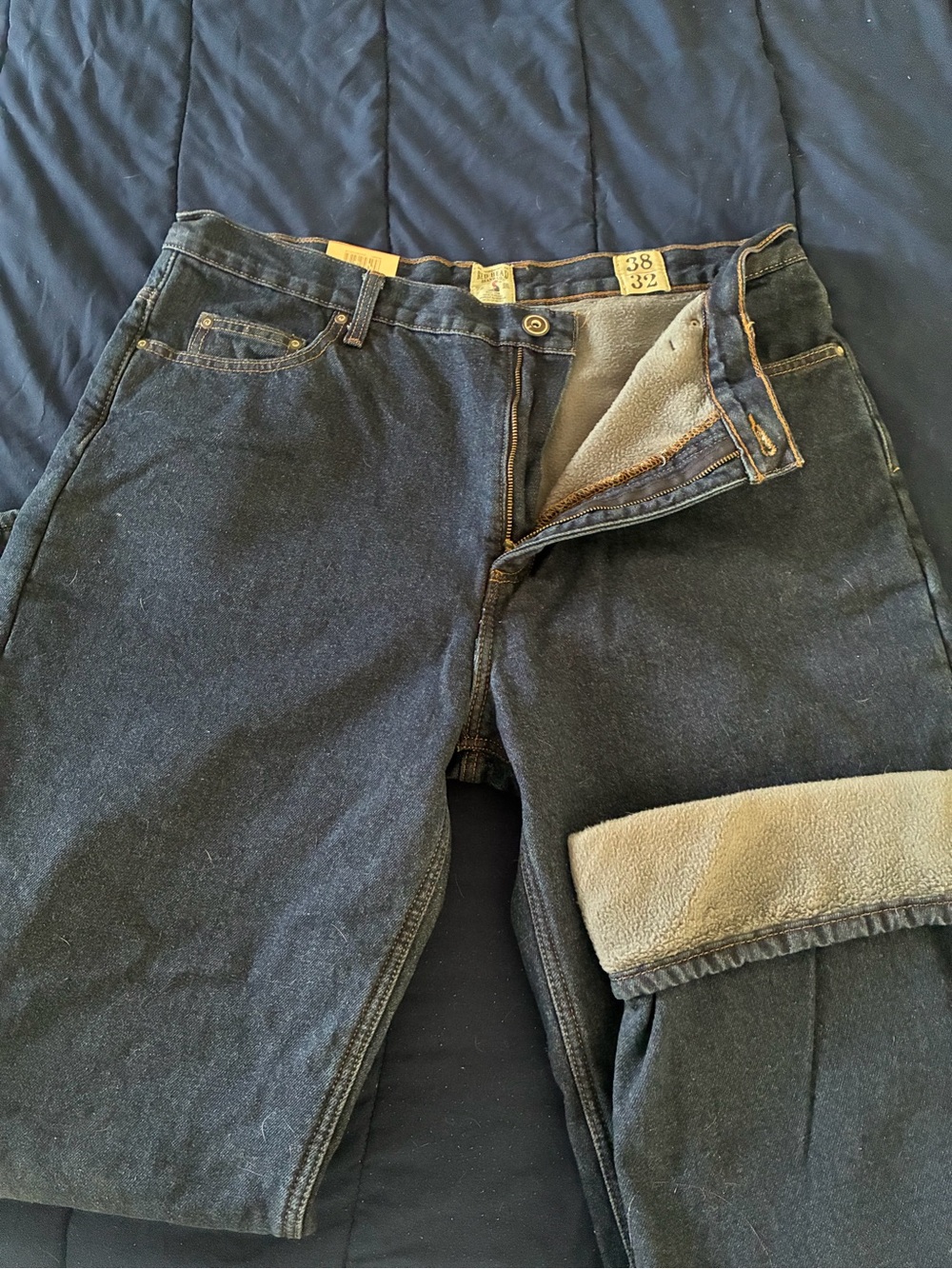New-RedHead Men's Black Relaxed Jeans with Fleece Lining size 38x32